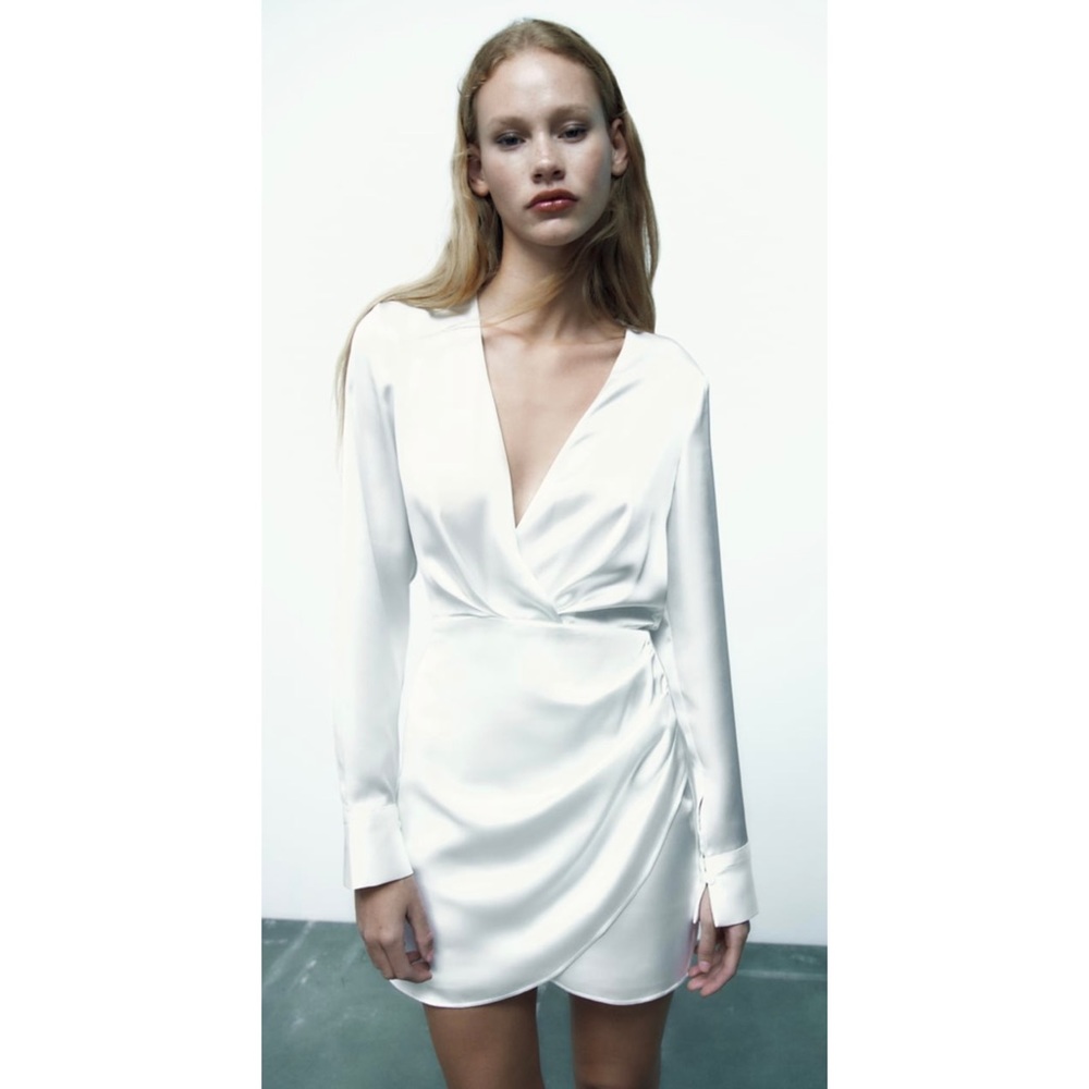 Zara Wrap Front Satin Effect Dress